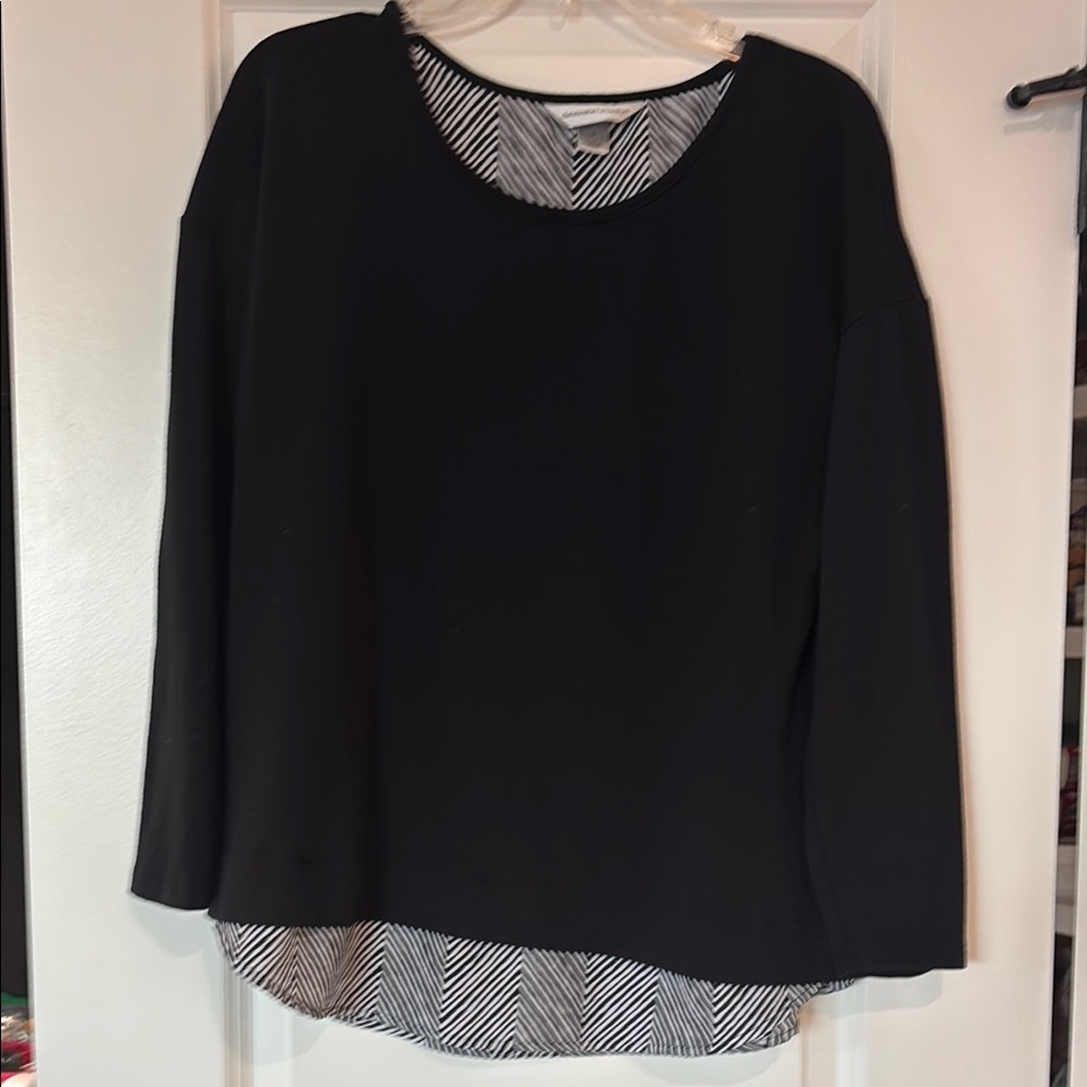 Christopher & Banks Black and White Boxy 3/4 Sleeve Blouse